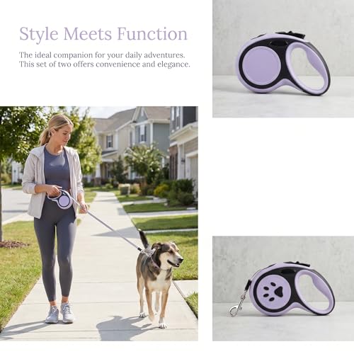 2Pack Retractable Dog Leash for Small Medium Dogs One-Click Brake & Lock Anti-Slip Ergonomic Handle 360° Tangle-Free Zinc Alloy Hook Durable ABS Casing-9.84feet Black - color: Black, size: 2
