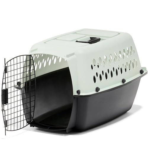 Petmate Pet Porter Fashion Dog Kennel Plastic Crate for Pets 15-20 lbs, Pet Carrier For Home and Travel, Made in USA, 24" L x 14.5" H, Pale Aqua and Black | Airline approved travel crate, durable plastic shell, secure carrier for home and trips, made in U