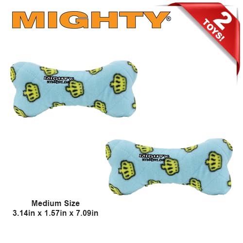 MIGHTY Tuffy 2 Pack Bone Dog Toy: Ultra Durable Plush Toy with Multiple Layers & Reinforced Seams, Washable and Floats, Vinyl Bone & Fleece - color: 2PK Blue Medium Bone