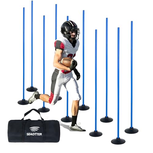SEAOTTER Soccer Agility Poles Set, 4/6/10 Pcs 6ft Detachable Sports Trainning Speed Poles Slalom Poles with Rubber Base, Agility Training Equipment for Football, Rugby, Basketball, Indoor & Outdoor - color: Blue, style: 10 Pack - 6ft