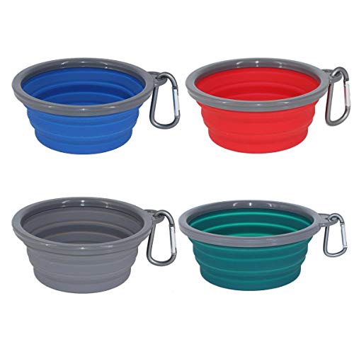 Collapsible Portable Silicone Big Dog Bowls,2 Pack,34 oz/Each Bowl,Silicone Basic Bowl with Plastic Rim and D-Ring,Foldable Travel pet Feeder,Portable Basic Bowl for Dog (Grey) - color: grey