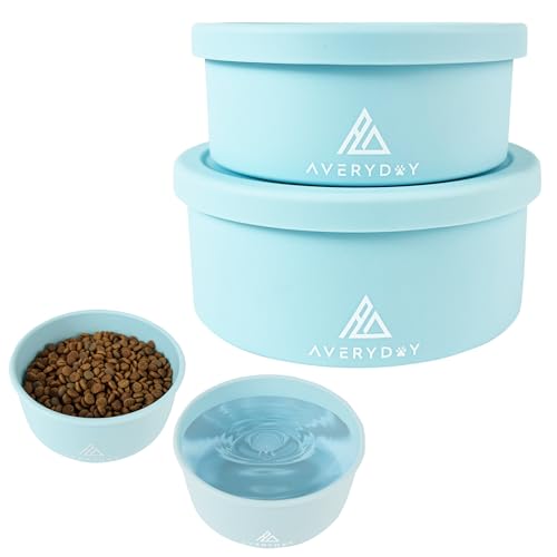 AVERYDAY 30 Oz Travel Dog Bowls with Lids, 2-in-1 Portable Pet Bowls for Food and Water, Leakproof Travel Dog Food & Water Bowl for Outdoor, Camping, Travel Dog Feeding Bowl, Daycare Pet Bowls - color: Blue, size: 10oz & 20oz