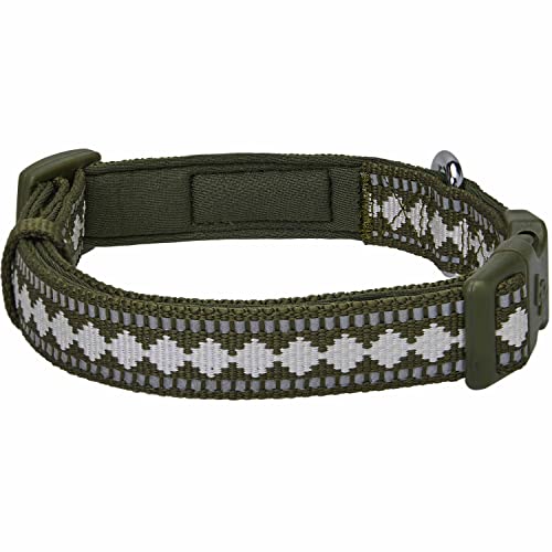 Blueberry Pet 3 Colors 3M Reflective Jacquard Neoprene Padded Adjustable Dog Collar, Olive - color: Polyester Buckle- Olive, size: Medium