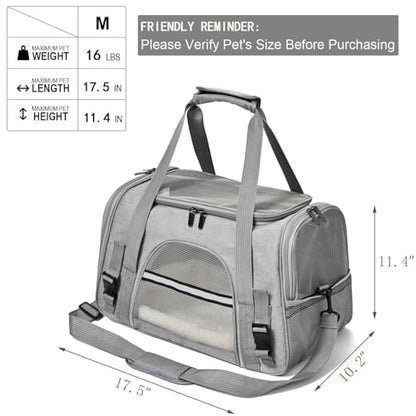 Dog Cat Carrier Soft for Small Pet Up to 16 Lbs TSA Airline Approved Travel Carrier Collapsible Puppy Car Mesh Bag 17.5 * 10.2 * 11.4 inch - Grey - color: Grey