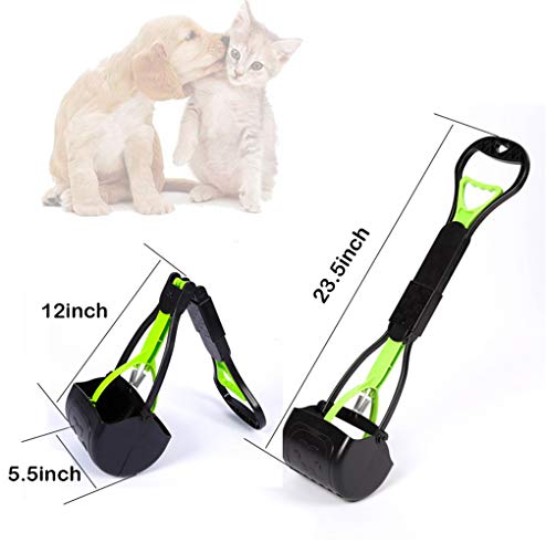 Pet Pooper Scooper, 24" Long Handle Portable Poop Scooper for Large and Small Dogs Cats, Foldable Dog Poop Pick Up Tool, Sturdy Garbage Rake Picker for Garden Backyard Grass Dirt Gravel (Green) - color: Green