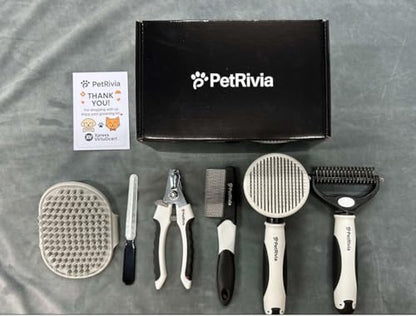 Dog Grooming Kit for Dogs at Home, 6-in-1 Pet Grooming Kit with Slicker Brush, Dematting Tool, Stainless Steel Comb, Nail Clipper for Dogs, Nail File & Bath Massage Glove