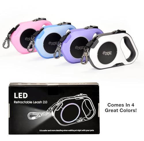 Hounds & Pups Retractable Dog Leash, 15 ft Length, LED Light for Night Walks (Purple) - color: purple