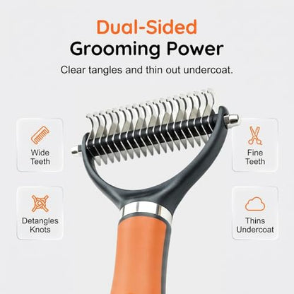 Double-Sided Self-Cleaning Pet Grooming Brush,2026 New Ergonomic Undercoat Rake,Gentle Detangler Brush for Long Thick Pet Hair,Professional Grooming Tool (Orange-Comb+Pin Comb Set-19Teeth/19Teeth) - color: Orange-Comb+Pin Comb Set-19Teeth/19Teeth