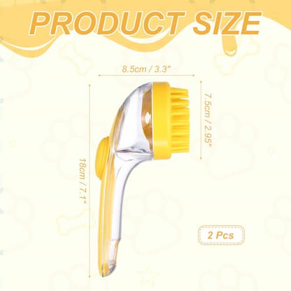 Pet Bath Brush, Dog Shampoo Brush New 2 in 1 Grooming Massage Scrubber Bubble Maker with Ring Built-in Shampoo Dispenser(Coarse,Yellow), for Long Short Hair Cats Shower - color: Yellow