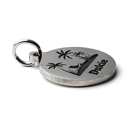 Deep Engraved Dog ID Tag Stainless Steel Personalized Customized Unique Pet ID Card Wolf Round (Beach L) - size: Beach L