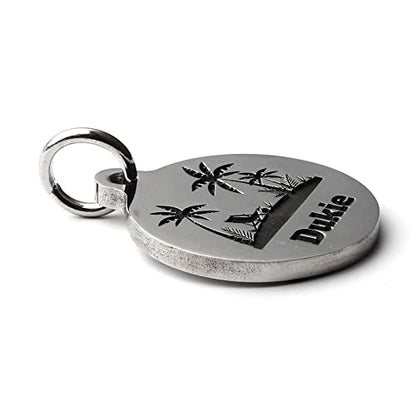 Deep Engraved Dog ID Tag Stainless Steel Personalized Customized Unique Pet ID Card Wolf Round (Beach L) - size: Beach L