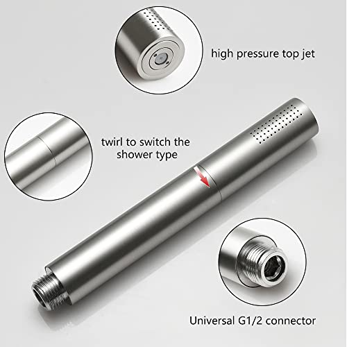 Brushed Nickel Dual Modes Brass Shower Wand High Pressure 7 Inch Brushed Finish Shower Head Sprayer Hand 2 In 1 Function Handheld Shower Head Set with 59 Inch Hose, Bracket - color: Brushed Nickel