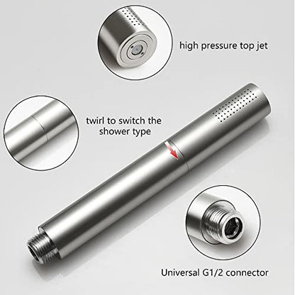 Brushed Nickel Dual Modes Brass Shower Wand High Pressure 7 Inch Brushed Finish Shower Head Sprayer Hand 2 In 1 Function Handheld Shower Head Set with 59 Inch Hose, Bracket - color: Brushed Nickel