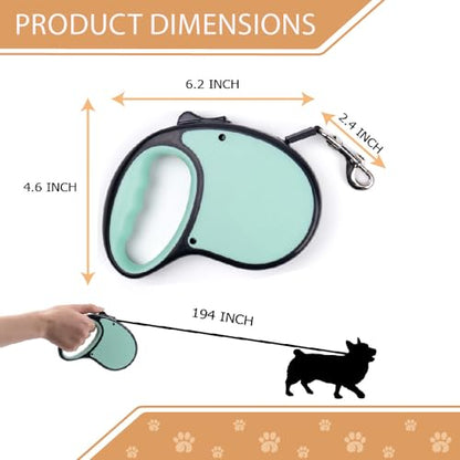 Retractable Dog Leash - Tangle Free - Heavy Duty - Strong Nylon for Small, Medium and Large Dogs - Dog Walking Leash - One Button Break and Lock - No Tangle Anti-Slip Handle (Green)