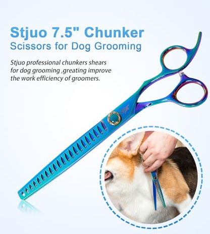 7.5'' Dog Chunker Scissors for Grooming 440C Stainless Steel Green Professional Pet Trimming Scissors Sharp Blades Cutting for Dogs and Cats Shears - style: Chunker