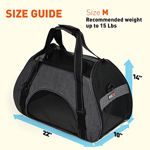 Dogline Carrier Bag Airline Approved Carrier for Dogs and Cats, Size M, Grey - color: Grey, size: H 13" x W 9" x L 21"