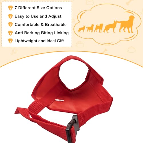 Coppthinktu 7PCS Adjustable Muzzle for Biting Barking, Comfortable Dog Mouth Cover for Small Medium Large Dogs with Long Snout - color: AB-Red