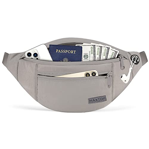 MAXTOP Large Crossbody Fanny Pack with 4-Zipper Pockets,Gifts for Enjoy Sports Festival Workout Traveling Running Casual Hands-Free Wallets Waist Pack Phone Bag Carrying All Phones - color: Gray(Washed Nylon with Gray Zipper), size: Large, style: Large Fa