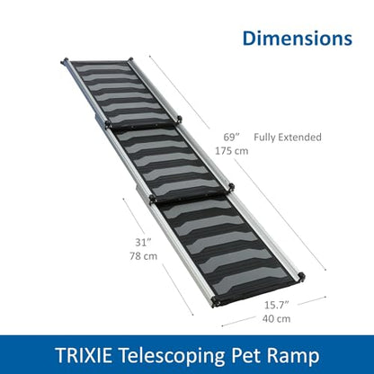 Trixie Telescoping Dog Ramp, Silver/Black | Adjustable Lengths, Made of Lightweight Aluminium, Ideal for Cars and SUVs, Easily Adjustable - color: Telescope Ramp