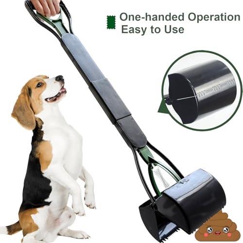 ienjoyed Pooper Scooper, Large Pooper Scooper for Dogs Heavy Duty, Dog Pooper Scooper with Long Handle & High Strength Durable Spring, Foldable Dog Poop Pick Up (32-inch) (Dark Green) - size: 32-inch(Dark Green)