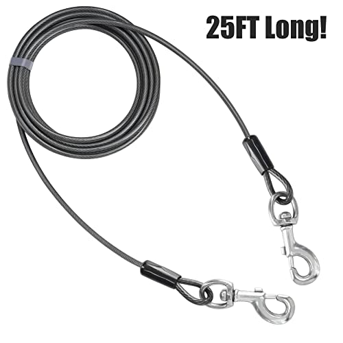 BV Dog Tie Out Cable 25 Feet - Heavy Duty Dog Lead Up to 250 Pounds - Reflective & Rust-Free with Quick Release Swivel Clips & 360° Rotating Clasp - Tangle-Free Dogs Runner for Yard (Grey, Pair) - color: 250lbs/ 25ft/ Grey, style: Pair
