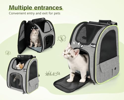 pecute Cat Backpack Carrier Expandable, Cat Backpack with Curtain - color: Grey with Shade Cover, size: 12.6"L x 10.2"W x 16.5"H