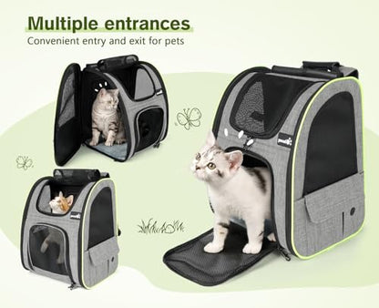 pecute Cat Backpack Carrier Expandable, Cat Backpack with Curtain - color: Grey with Shade Cover, size: 12.6"L x 10.2"W x 16.5"H