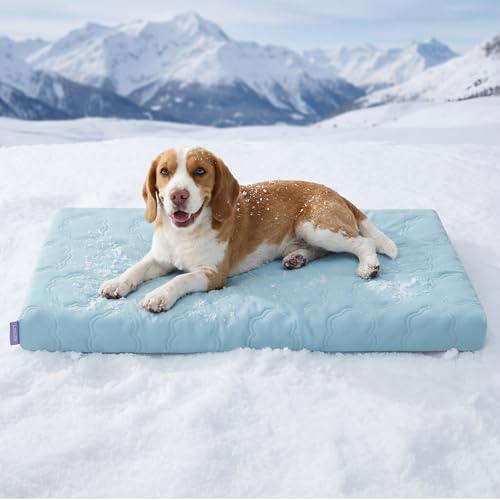 LE SURE ApexCloud™ Cooling Dog Bed for Large Dogs with Washable Cover,35IN | Q-Max>0.5 Cool-Touch Fabric, Orthopedic Egg Crate Foam,Breathable Non-Slip Summer Mat,For Active Senior Long-Haired Pets,Blue - color: Cooling Blue, size: 35x22x2.8