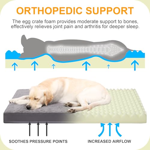 KSIIA Orthopedic Dog Crate Bed - Waterproof, Washable Dog Bed with Egg Crate Foam & Removable Cover, 35 x 22 Inch, Dark Gray - color: Dark Grey, size: 35.0"L x 22.0"W x 3.0"Th