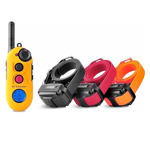 E-Collar Educator EZ 1/2 Mile Dog Training Collar, 3 Dog, Yellow | Ergonomic Remote, Safe Humane Vibration Stimulation, Pavlovian Tone, Waterproof Odorproof Biothane Collar - size: 3 Dog