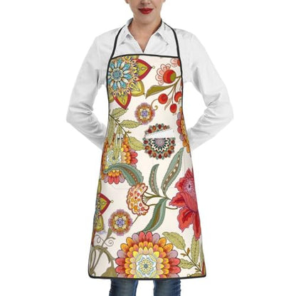 Women Men Bib Aprons Chef Cooking Apron With Pockets For Kitchen Grilling Bbq Painting Gardening - color: Boho Floral