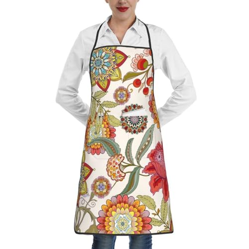 Women Men Bib Aprons Chef Cooking Apron With Pockets For Kitchen Grilling Bbq Painting Gardening - color: Boho Floral