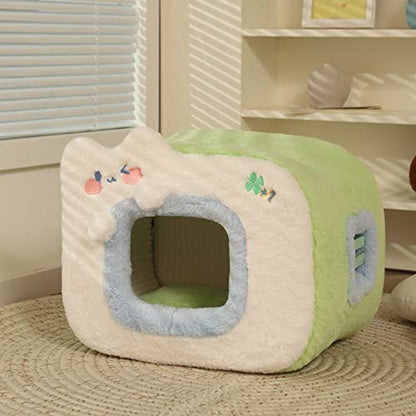 Cute Cat Bed for Indoor,Cute Cat House Tent Covered Dog Bed Tent with Removable Washable Cushioned Pillow, Cat Cave,Dog Bed with Cover Cave, Pet Bed… (F)