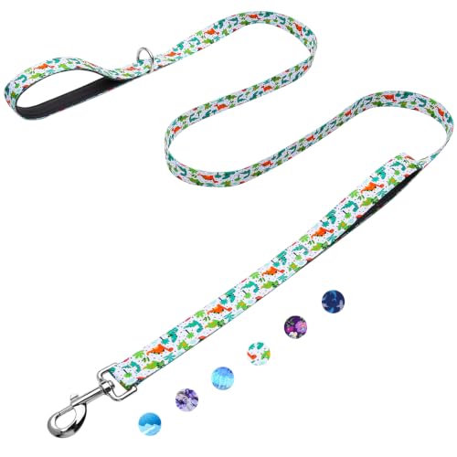 6 Foot Dog Leash for Medium Large Dogs, Double Handle Dog Leash with Padded Traffic Control Handles, Walking Training Lead, Dinosaur - color: Dinosaur, size: 1 in x 6 ft