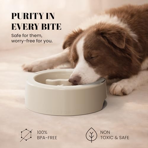 AVERYDAY 3 Pack Slow Feeder Dog Bowl Set, Two Weighted Maze Insert Bowls, Anti-Slip Changeable Puzzle Feeding Bowl for Wet Dry & Raw Dog Food, Slow Eating Deep Pet Food Dish for Medium & Large Breeds - color: Desert Dune