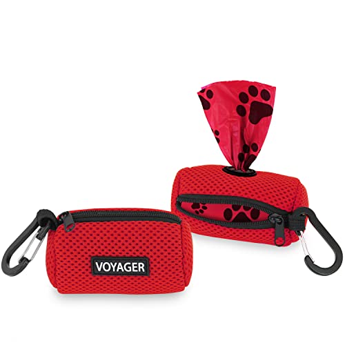Best Pet Supplies Dog Poop Bag Holder Leash Attachment with Reusable Dispenser for Travel, Walking, Park, and Outdoor Use, Durable with Clip-On - Red, Pack of 2, Mesh Dispenser w/30 Bags - color: Mesh (Red), size: 1 Count (Pack of 2)