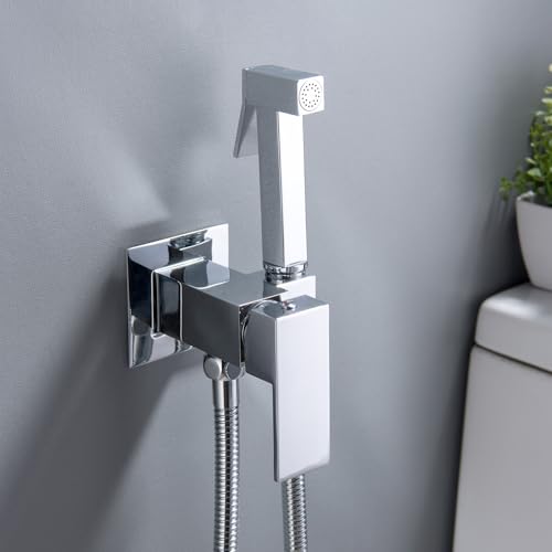 SHAMANDA Warm Water Bidet Sprayer for Toilet with Hot and Cold Brass Rough-in Valve, Stainless Steel Handheld Bidet Attachment Set for Feminine, Pets and Baby Diaper Wash, Chrome Polished, BDS08-1 - color: Chrome, style: Hot & Cold Water Modes-Square