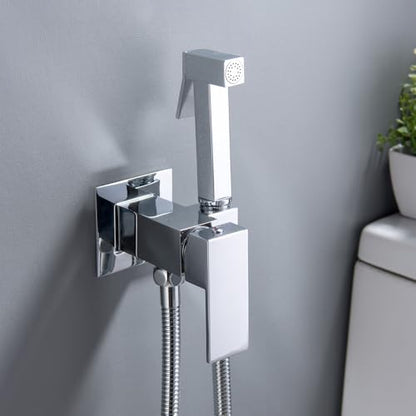SHAMANDA Warm Water Bidet Sprayer for Toilet with Hot and Cold Brass Rough-in Valve, Stainless Steel Handheld Bidet Attachment Set for Feminine, Pets and Baby Diaper Wash, Chrome Polished, BDS08-1 - color: Chrome, style: Hot & Cold Water Modes-Square