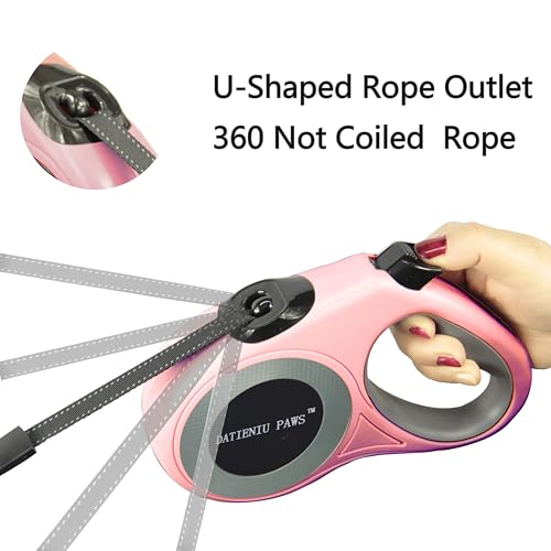 XL 16FT Retractable Dog Leash for Large Dog up to 120 lbs, Chew Proof Steel Wire Extender, One-Hand Brake & Lock, Tangle-Free Heavy Duty Walking Leash XL Pink - color: Pink