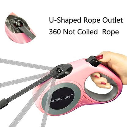 XL 16FT Retractable Dog Leash for Large Dog up to 120 lbs, Chew Proof Steel Wire Extender, One-Hand Brake & Lock, Tangle-Free Heavy Duty Walking Leash XL Pink - color: Pink