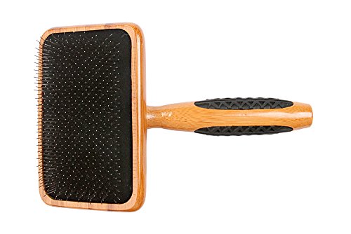 Bass Brushes Large Slicker Style Pet Brush with Bamboo Wood Handle and Rubber Grips