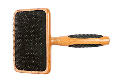 Bass Brushes Large Slicker Style Pet Brush with Bamboo Wood Handle and Rubber Grips