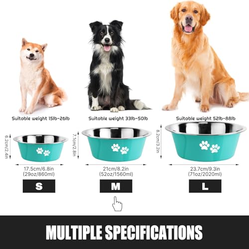 Stainless Steel Dog Bowls, Nonslip Rubber Bottom No Spill Proof Skid Metal Insulated Dog Bowls for Large Medium Small Breed Dogs (Green, 6.6 Cups/53 OZ) - color: Green, size: 6.6 Cups/53 OZ