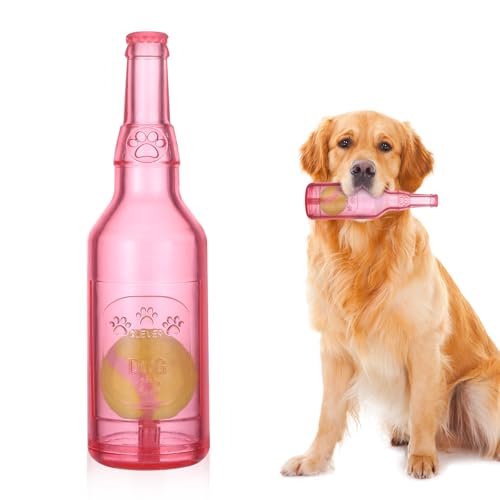 Water Bottle Dog Toy for Aggressive Chewers,Ball in Bottle Rubber Dog Toy,Cute Interactive Pet Rubber Cruncher for Dogs Aggressive Chewers Large/Medium/Small(Pink) - color: Pink
