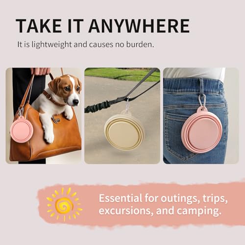 Collapsible Dog Bowls 2-Pack, Portable Travel Dog Bowl with Carabiner, Food-Grade Silicone Pet Bowl for Hiking, Walking (Macaron Pink and Yellow) - color: 12 OZ Macaron Pink and Yellow