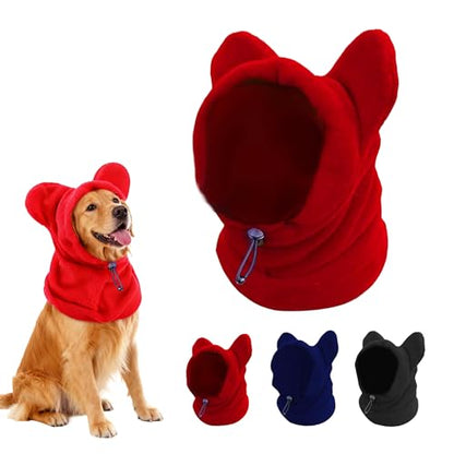 Dog Snood Winter Hood with Ear Protection, Fleece Neck Warmer for Dogs, (Red, Medium) - color: Red, size: Medium