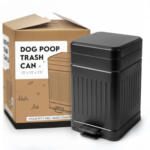 Small Dog Poop Trash Can Outside, 1.3 Gal Stainless Steel Dog Waste Trash Can, Waterproof Small Poop Bucket Outdoor with Lid, Poop Pail for Dogs, Dog Poop Bin Outdoor with Odor Control (Black) - color: Matte Black