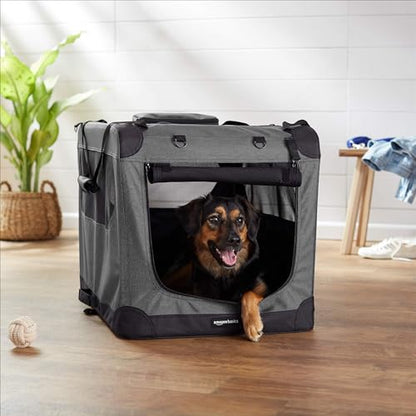 Amazon Basics Folding Portable Soft Pet Dog Crate Carrier Kennel with Fleece Pad, 30 x 21 x 21 inches, Grey - color: GREY, size: 30.0"L x 21.0"W x 21.0"H
