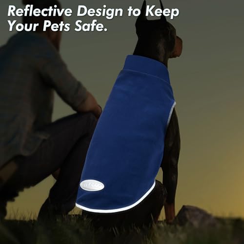 cyeollo 2 Pack Fleece Dog Sweater Pullover Vest with Reflective Stripe, M | 4-Way Stretch, Lightweight Soft Fleece Sweatshirt, Reflective in Low Light, Easy On & Off, Wear Alone or Layered - color: Blue & Mist Blue, size: Medium