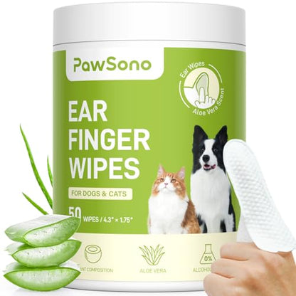 Ear Finger Wipes for Dogs & Cats, Thicker Dog Ear Cleaner Wipes, Natural Relief Cat Ear Cleaner Dog, Pet Health Supplies for Dog Small Animal Cat, Aloe Scent Deodorizing - 50 Count - size: 50 Count